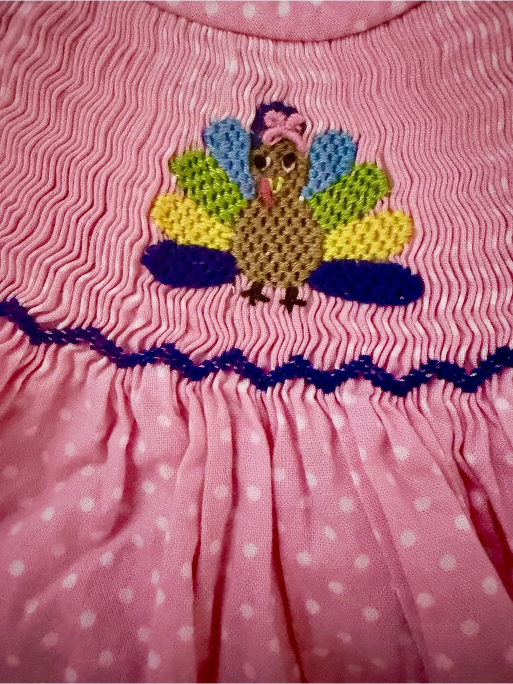 3T Smocked Pink & White Polka Dot Turkey Dress